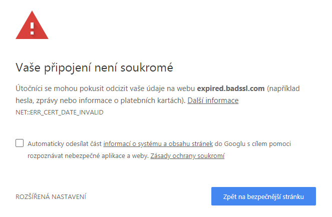 Certificado SSL expirado (Chrome)